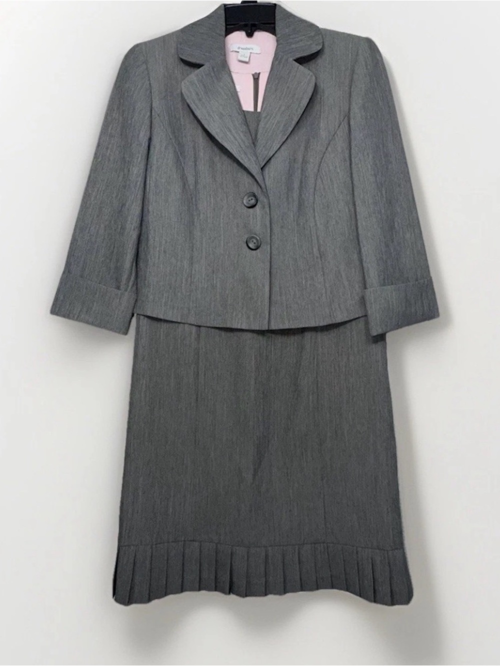 Dressbarn Pleated Dress Skirt Blazer Coat Jacket Set Grey Pink Women’s Size 6